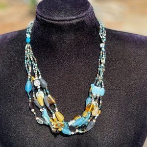 Multi Strand Bead & Stone Ocean Beach Vibe Necklace Seed Bead Hand Beaded NWT